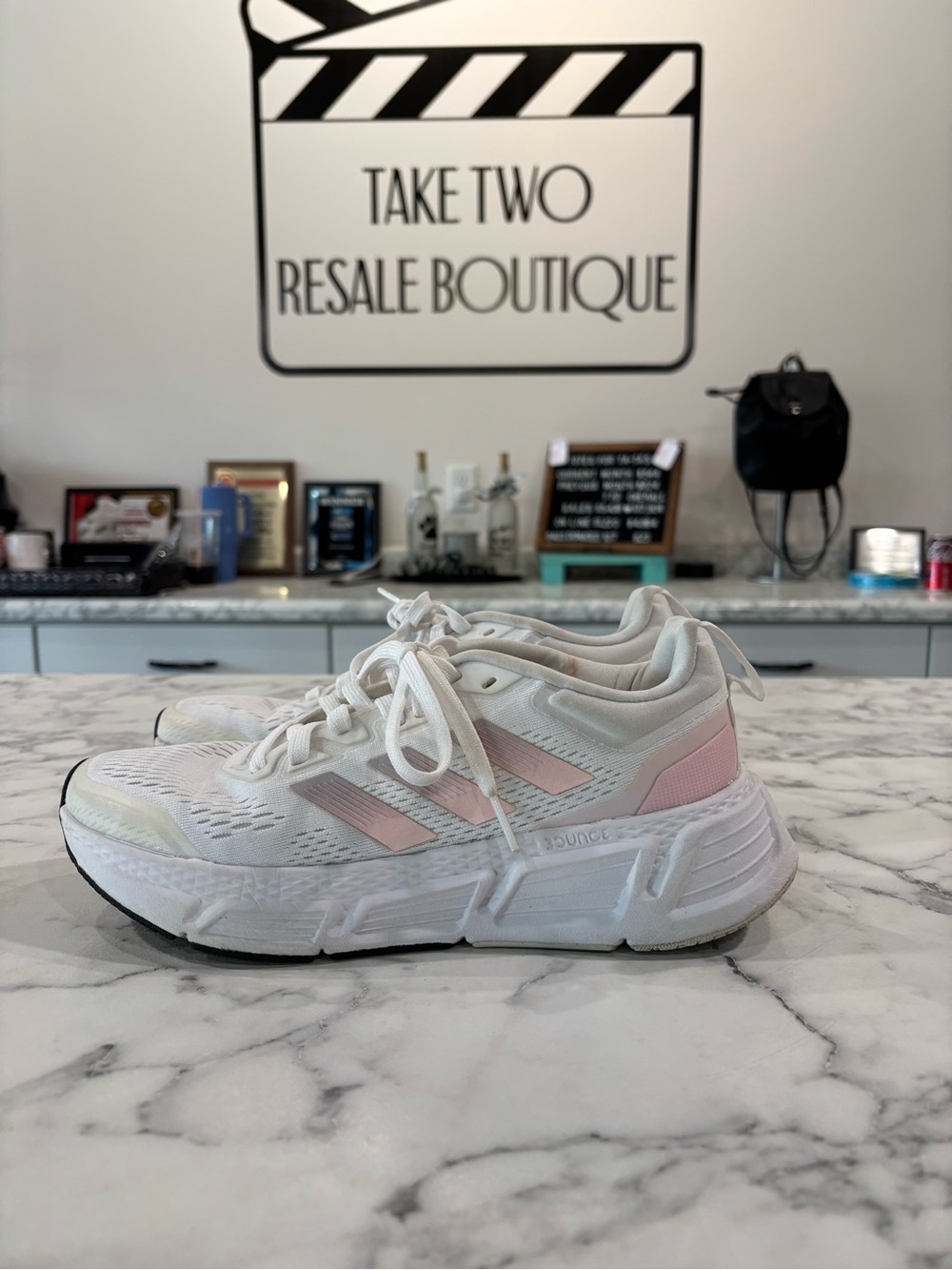 adidas Women's White and Pink Running Shoes Size 8